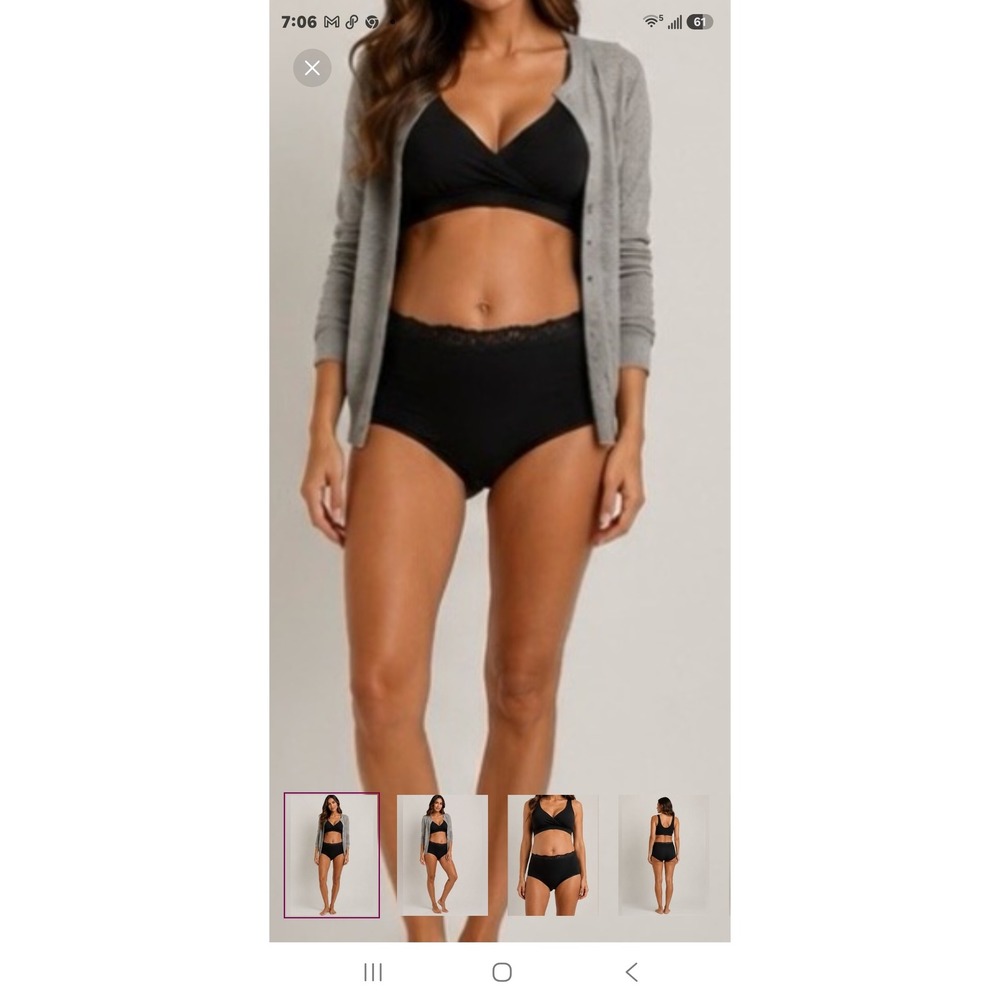 Quince Cotton Maternity Briefs Lace Waistband 6-Pack Black Large NWT